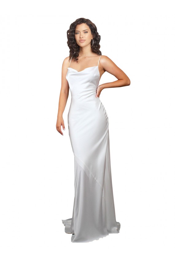 Sleeveless White Criss Cross Open Back Sheath Cowl Neck Beach Wedding Dresses Lincoln