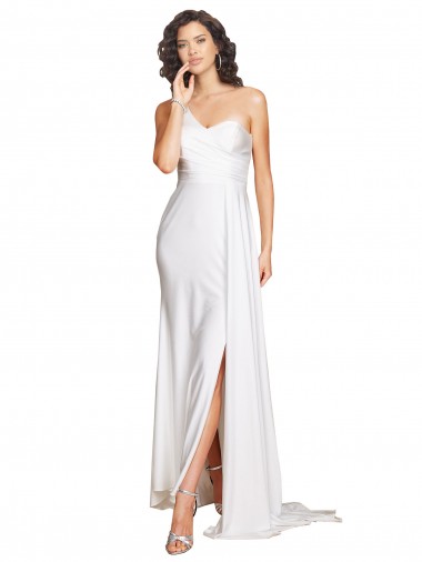 Sleeveless White A-Line One Shoulder Wedding Dress Lincoln