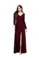 Long Sleeves Burgundy Gold V-Back Sheath V-Neck Prom Dress / Bridesmaid Dress Lincoln