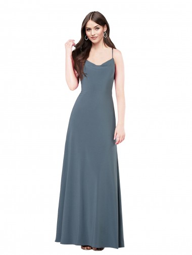 Sleeveless Slate Grey Low Back A-Line V-Neck Prom Dress / Bridesmaid Dress Lincoln