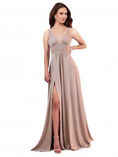 Sleeveless Dusty Pink Low Back A-Line V-Neck Black Tie Evening Gown / Prom Dress / Bridesmaid Dress Lincoln