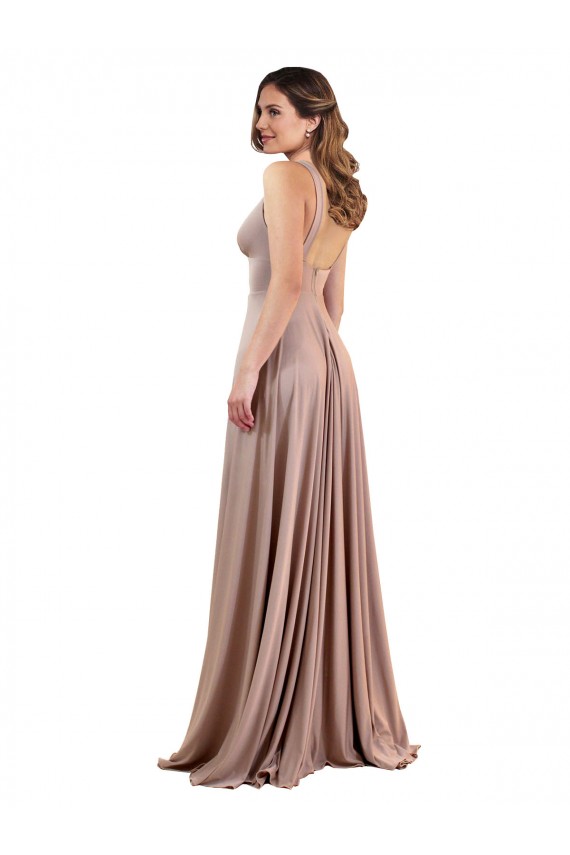 Sleeveless Dusty Pink Low Back A-Line V-Neck Black Tie Evening Gown / Prom Dress / Bridesmaid Dress Lincoln