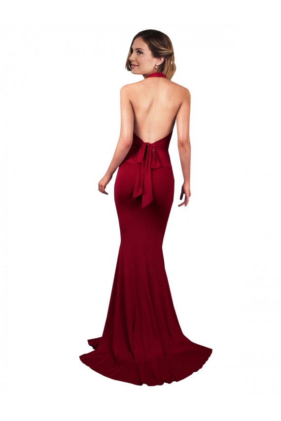 Sleeveless Burgundy Open Back Mermaid Halter Neck Formal Evening Gown / Prom Dress / Bridesmaid Dress Lincoln