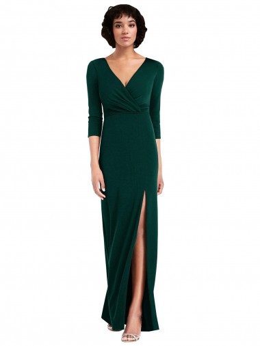 Long Sleeves Dark Green V-Back Trumpet V-Neck Formal Evening Gown / Prom Dress / Bridesmaid Dress Lincoln