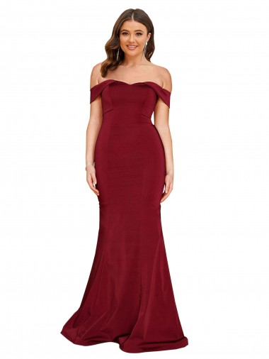 Sleeveless Burgundy Mermaid Off the Shoulder Formal Plus Size Evening Gown / Prom Dress / Bridesmaid Dress Lincoln