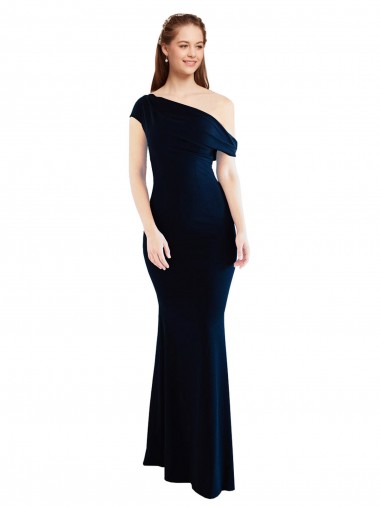 Sleeveless Dark Navy Mermaid One Shoulder Formal Evening Gown / Prom Dress / Bridesmaid Dress Lincoln