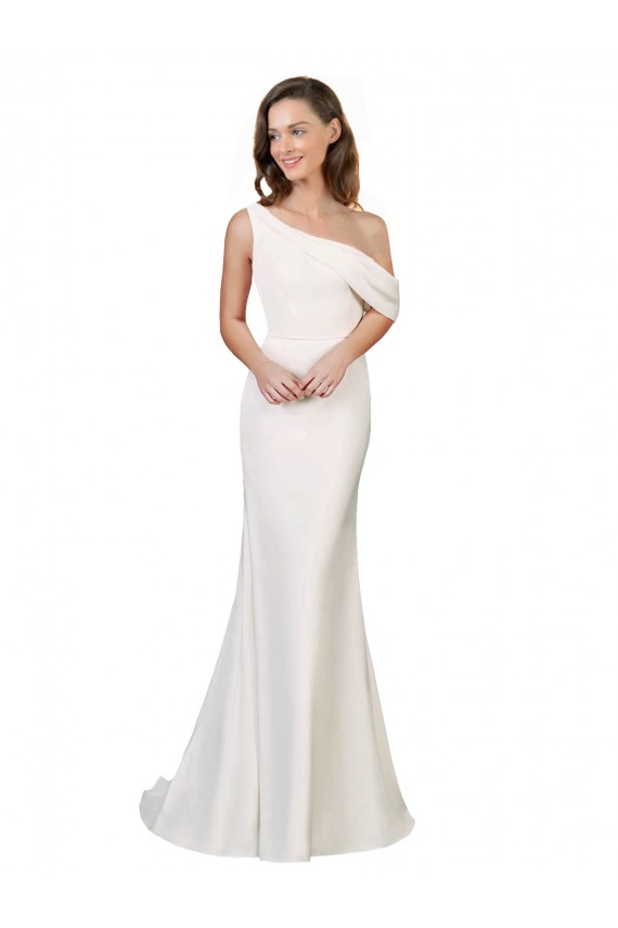 Sleeveless Ivory Sheath Stretch Crepe One Shoulder Formal Evening Gown / Prom Dress / Bridesmaid Dress Lincoln