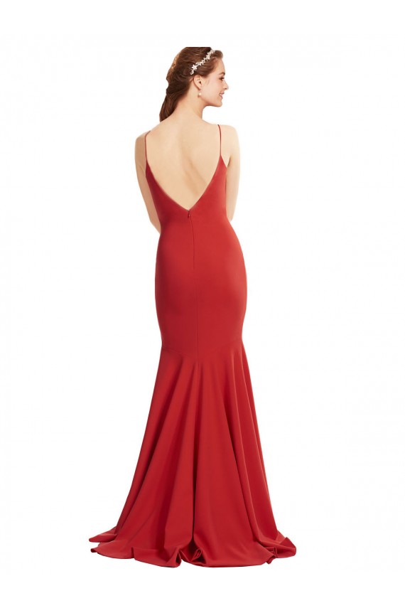 Sleeveless Red Open Back Mermaid Spaghetti Straps Formal Evening Gown / Prom Dress / Bridesmaid Dress Lincoln