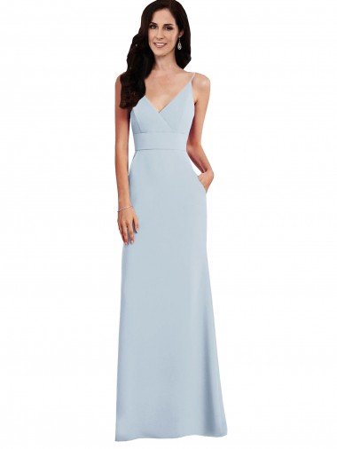 Sleeveless Light Sky Blue V-Back Trumpet Spaghetti Straps Formal Dress / Bridesmaid Dress Lincoln