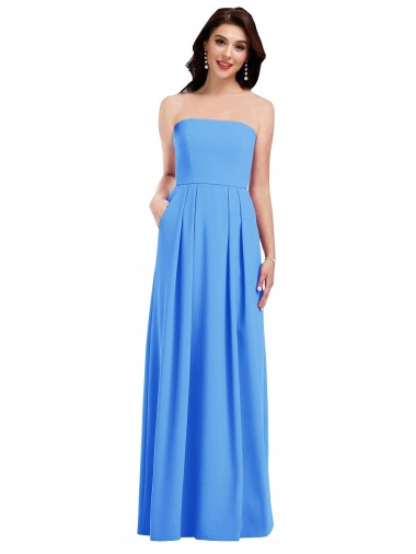 Sleeveless Peacock Blue Low Back Trumpet Strapless Semi Formal Evening Dress / Prom Dress / Bridesmaid Dress Lincoln