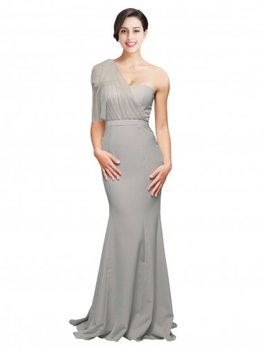 Sleeveless Oyster Silver Low Back Mermaid One Shoulder Formal Evening Gown / Prom Dress / Bridesmaid Dress Lincoln