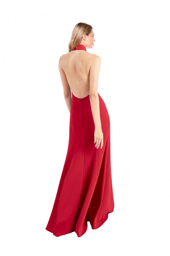 Sleeveless Red Open Back A-Line Halter Neck Formal Evening Gown / Prom Dress / Bridesmaid Dress Lincoln