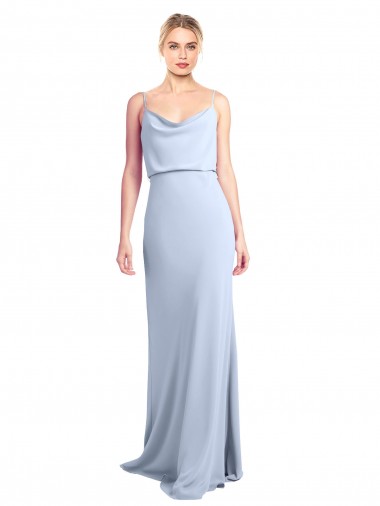 Sleeveless Light Sky Blue V-Back Sheath Cowl Neck Formal Dress / Bridesmaid Dress Lincoln