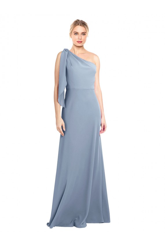 Flutter Sleeves Smoke Blue Sheath One Shoulder Formal Dress / Bridesmaid Dress Lincoln