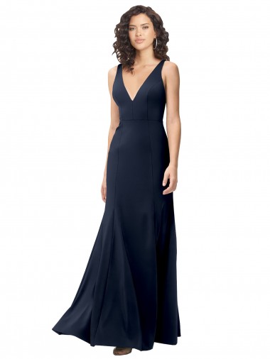 Sleeveless Dark Navy V-Back A-Line V-Neck Formal Dress / Bridesmaid Dress Lincoln