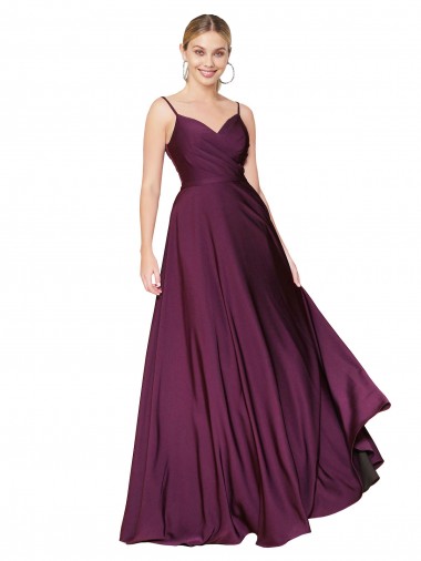 Sleeveless Wild Berry V-Back A-Line Spaghetti Straps Formal Evening Gown / Prom Dress / Bridesmaid Dress Lincoln