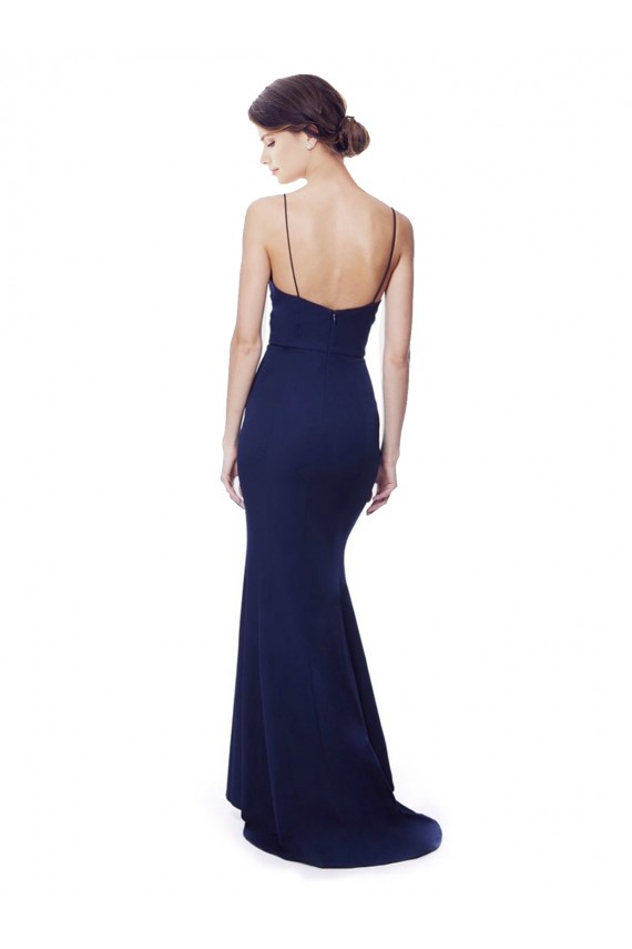 Sleeveless Navy Blue Open Back Mermaid Spaghetti Straps Formal Dress / Bridesmaid Dress Lincoln