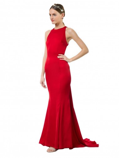 Sleeveless Red Open Back Mermaid Halter Neck Formal Evening Gown / Bridesmaid Dress Lincoln