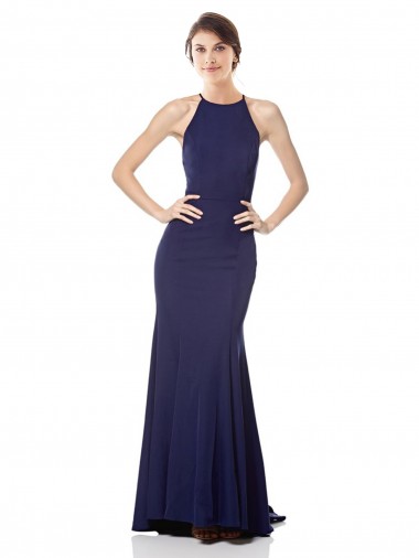 Sleeveless Navy Blue Mermaid Halter Neck Bridesmaid Dress / Formal Dress Lincoln