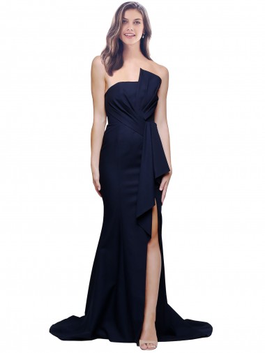 Sleeveless Dark Navy Low Back Sheath Strapless Semi Formal Evening Dress / Prom Dress / Bridesmaid Dress Lincoln