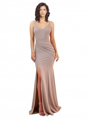 Sleeveless Dusty Pink Low Back Mermaid V-Neck Black Tie Evening Gown / Prom Dress / Bridesmaid Dress Lincoln