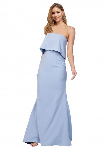 Sleeveless Light Sky Blue Low Back A-Line Strapless Formal Dress / Bridesmaid Dress Lincoln