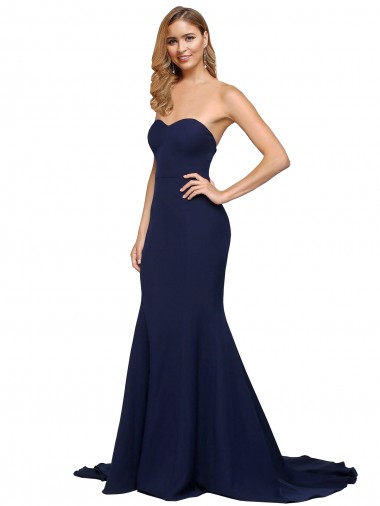 Sleeveless Dark Navy Low Back A-Line Sweetheart Formal Evening Gown / Prom Dress / Bridesmaid Dress Lincoln