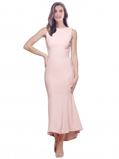 Sleeveless Pink Low Back Sheath High Neck High Low Evening Gown / Prom Dress / Bridesmaid Dress Lincoln