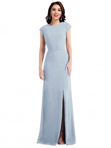 Cap Sleeves Light Sky Blue Open Back Trumpet Formal Evening Gown / Prom Dress / Bridesmaid Dress Lincoln