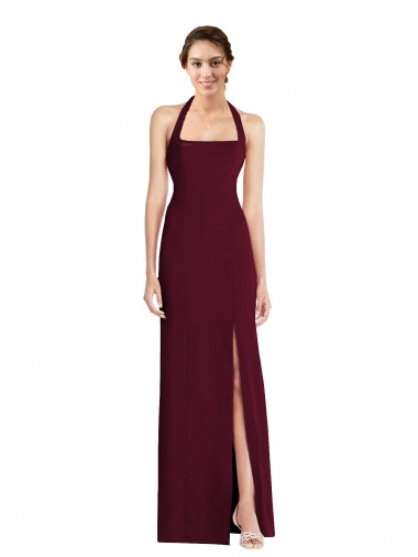 Sleeveless Burgundy Gold Open Back Trumpet Halter Neck Semi Formal Evening Dress / Prom Dress / Bridesmaid Dress Lincoln