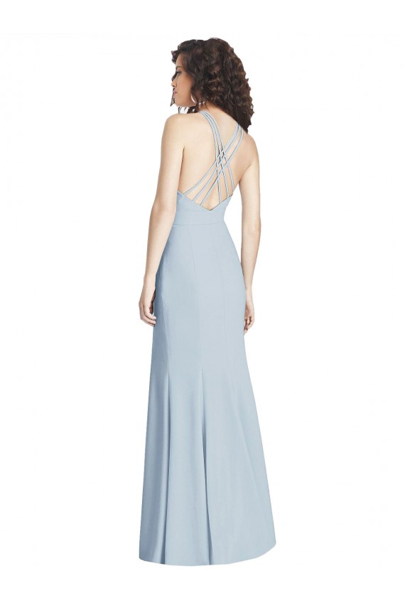 Sleeveless Light Sky Blue Criss Cross Open Back Trumpet Halter Neck Evening Dress / Bridesmaid Dress Lincoln