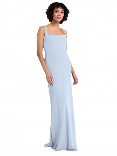 Sleeveless Light Sky Blue Sheath Square Neck Prom Dress / Bridesmaid Dress Lincoln