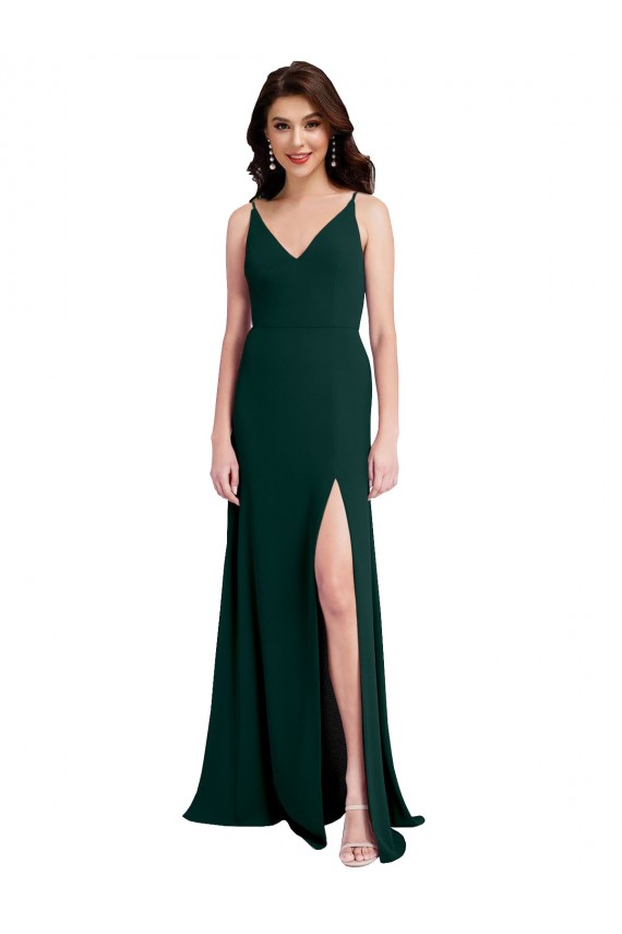 Sleeveless Midnight Green V-Back A-Line V-Neck Formal Evening Gown / Prom Dress / Bridesmaid Dress Lincoln