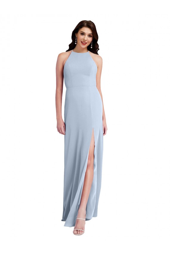 Sleeveless Light Sky Blue Criss Cross Open Back Sheath Halter Neck Formal Evening Gown / Prom Dress / Bridesmaid Dress Lincoln