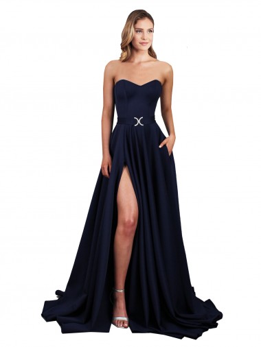 Sleeveless Dark Navy Low Back A-Line Sweetheart Formal Dress / Bridesmaid Dress Lincoln