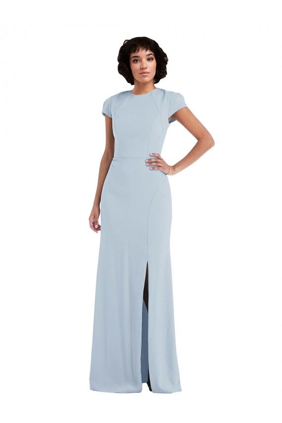 Cap Sleeves Light Sky Blue Keyhole Back Trumpet Jewel Neck Semi Formal Evening Dress / Bridesmaid Dress Lincoln