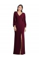 Puff Sleeves Burgundy Gold Trumpet V-Neck Semi Formal Evening Dress / Prom Dress / Bridesmaid Dress Lincoln