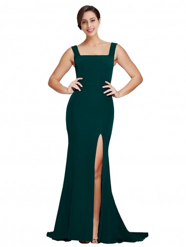 Sleeveless Midnight Green Sheath Square Neck Semi Formal Evening Dress / Prom Dress / Bridesmaid Dress Lincoln