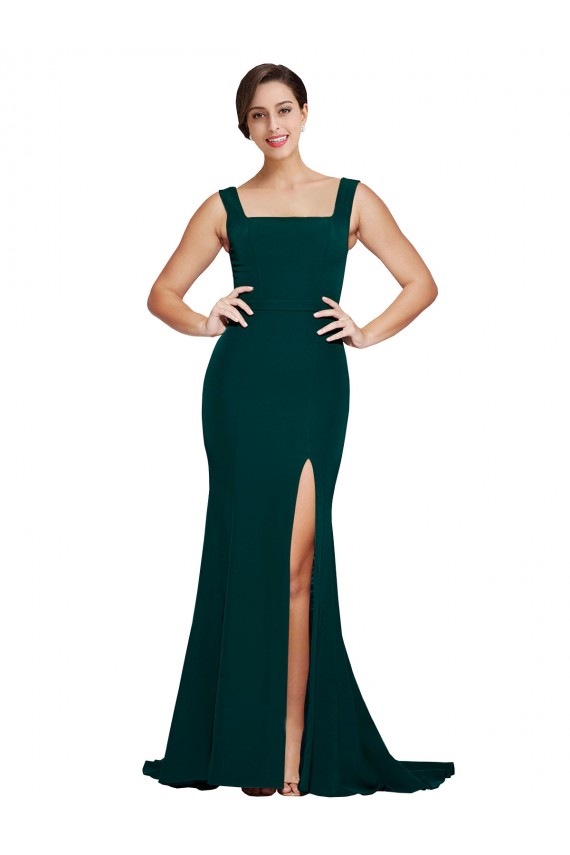 Sleeveless Midnight Green Sheath Square Neck Semi Formal Evening Dress / Prom Dress / Bridesmaid Dress Lincoln