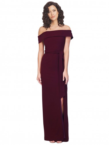 Sleeveless Burgundy Gold Low Back Sheath Off the Shoulder Formal Evening Gown / Prom Dress / Bridesmaid Dress Lincoln