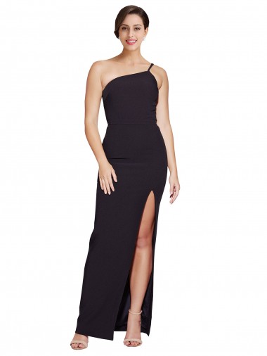 Sleeveless Black Sheath Stretch Crepe One Shoulder Formal Dress / Bridesmaid Dress Lincoln