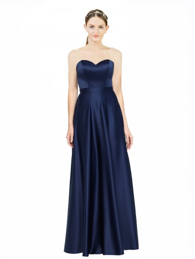 Sleeveless Dark Navy Low Back A-Line Sweetheart Black Tie Evening Gown / Bridesmaid Dress Lincoln