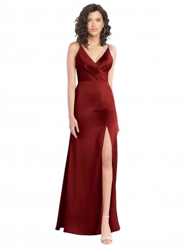 Sleeveless Burgundy V-Back A-Line Stretch Satin V-Neck Formal Dress / Bridesmaid Dress Lincoln