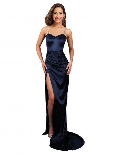 Sleeveless Dark Navy Mermaid Stretch Satin Sweetheart Formal Evening Gown / Prom Dress / Bridesmaid Dress Lincoln