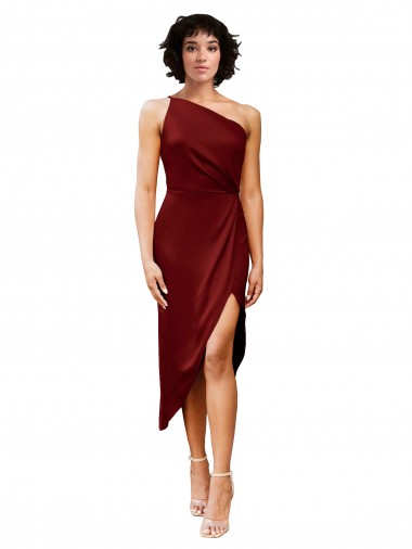 Sleeveless Burgundy Sheath One Shoulder Black Tie Evening Gown / Prom Dress / Bridesmaid Dress Lincoln