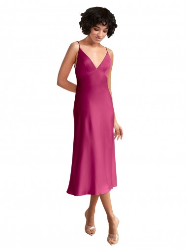 Sleeveless Fuchsia Low Back A-Line V-Neck Formal Evening Gown / Prom Dress / Bridesmaid Dress Lincoln