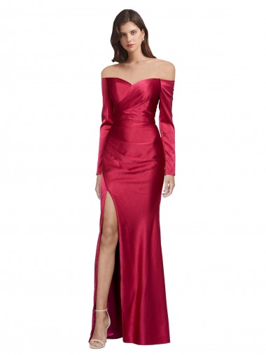 Long Sleeves Dark Red Sheath Sweetheart Formal Evening Gown / Prom Dress / Bridesmaid Dress Lincoln