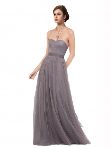 Sleeveless Pewter V-Back A-Line Spaghetti Straps Bridesmaid Dress Lincoln