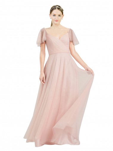 Flutter Sleeves Pink A-Line V-Neck Formal Dress / Bridesmaid Dress Lincoln