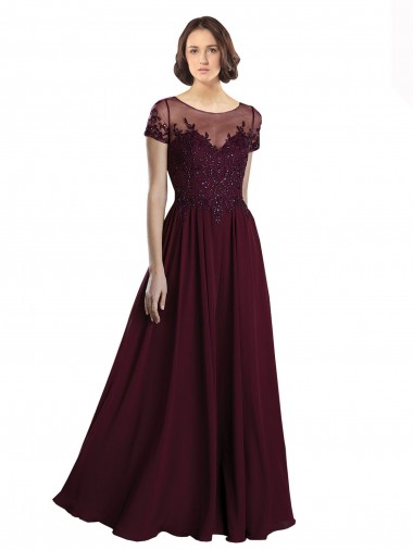 Cap Sleeves Burgundy Gold A-Line Jewel Neck Bridesmaid Dress Lincoln